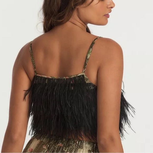 LOVE SHACK FANCY Dusty Metallic Floral Feathered Fringe Hem Crop Top - Picture 4 of 13